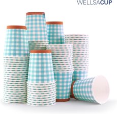 WELLSACUP papírové kelímky, 50 ks - modré káro