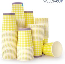 WELLSACUP papírové kelímky, 50 ks - žluté káro