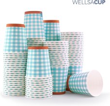 WELLSACUP papírové kelímky, 50 ks - modré káro