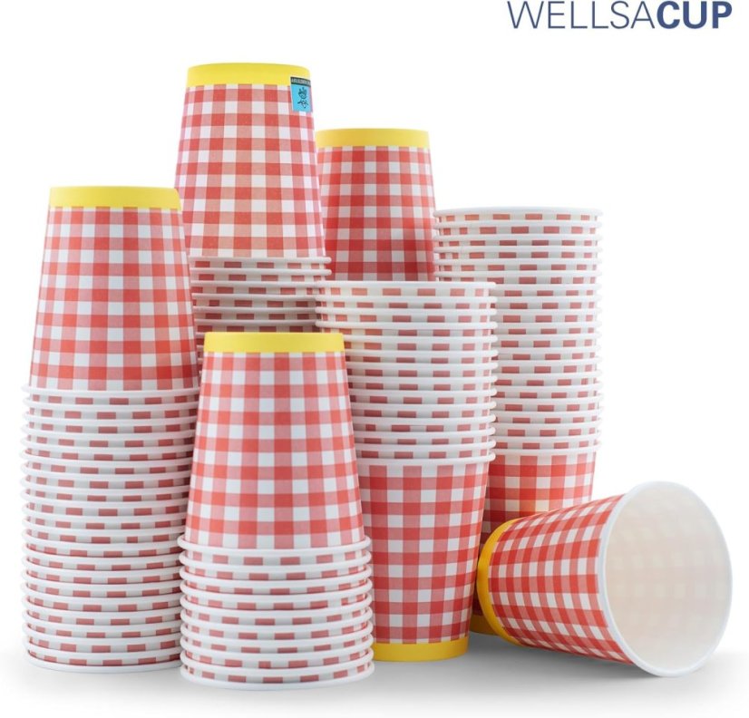 WELLSACUP papírové kelímky, 50 ks -  červené káro