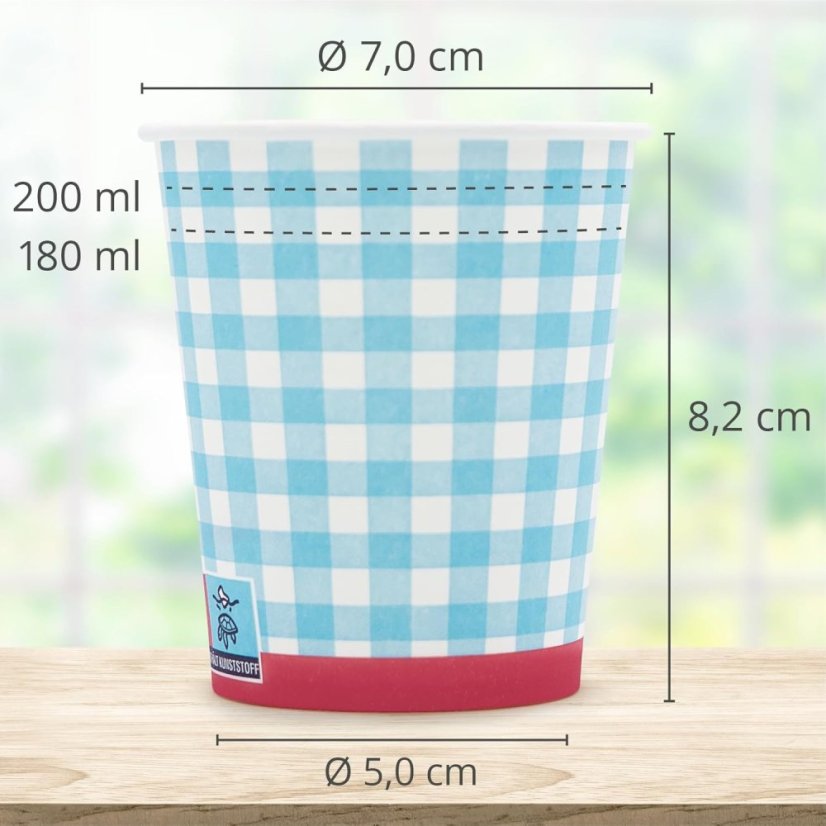 WELLSACUP papírové kelímky, 50 ks - modré káro