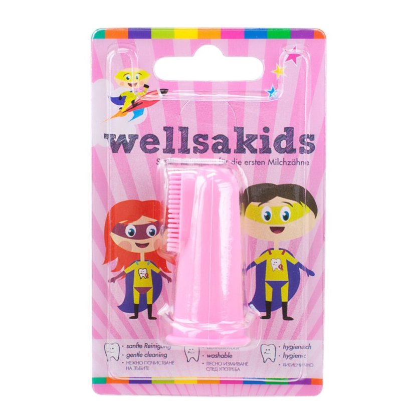 WELLSAKIDS silikonový prstový kartáček - růžový