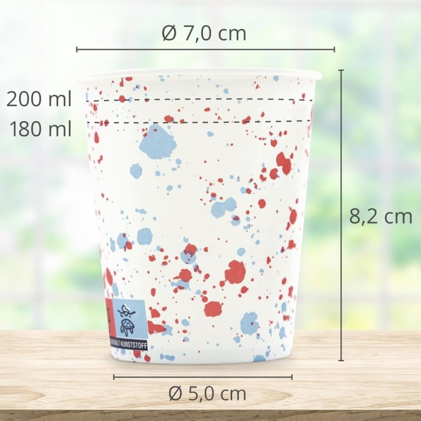 WELLSACUP papírové kelímky, 50 ks - kapky červeno-modré