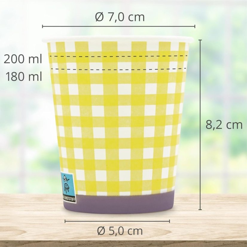 WELLSACUP papírové kelímky, 50 ks - žluté káro