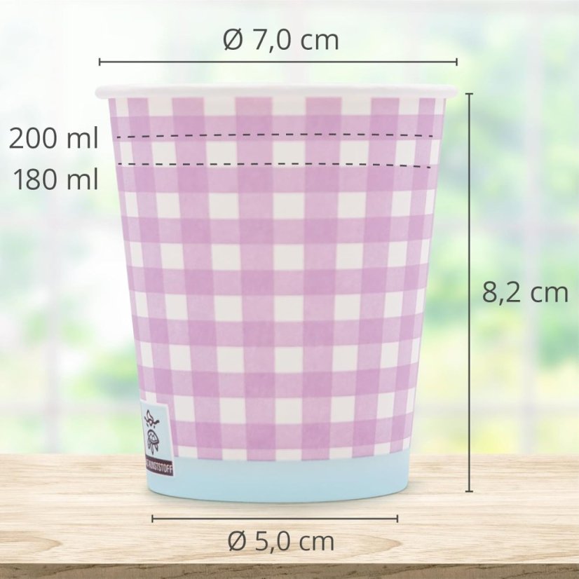 WELLSACUP papírové kelímky, 50 ks - růžové káro