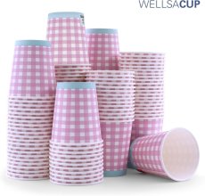 WELLSACUP papírové kelímky, 50 ks - růžové káro