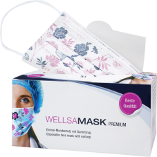 Wellsamask Premium 3-vrstvé hypoalergenní ochranné ústenky na gumičku - květiny